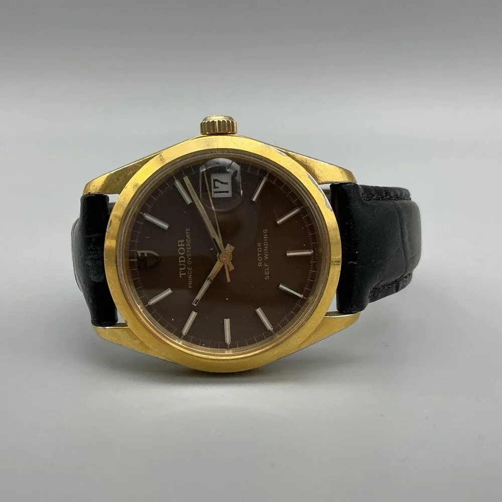 Vintage Tudor Prince Oysterdate Mens Watch 34mm Brown Dial Gold Plated Automatic